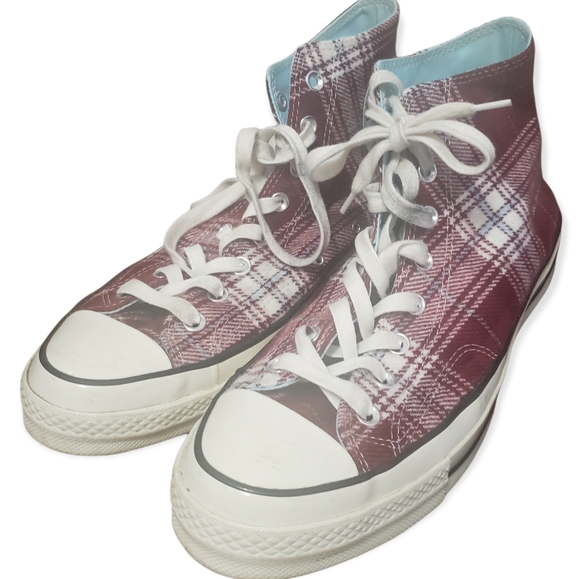 Converse Chuck 70 Plaid High Top Shoes Burgundy